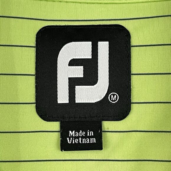 Footjoy PGA Golf Polo Shirt Mens Medium Lime Green Striped Embroidered Crest - Picture 2 of 16